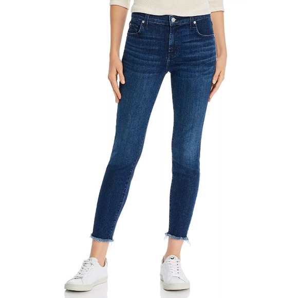7 FOR ALL MANKIND Luxe Vintage The Ankle Skinny Raw Hem Jeans Indigo Women's 24 - Picture 1 of 14